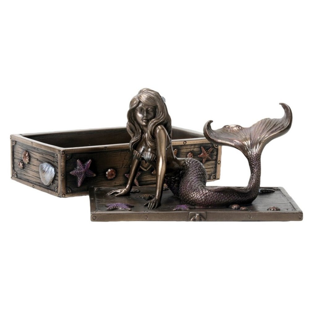 Mermaid on Seashell and Starfish Treasure Box Jewelry Trinket Box - Picture 4 of 5
